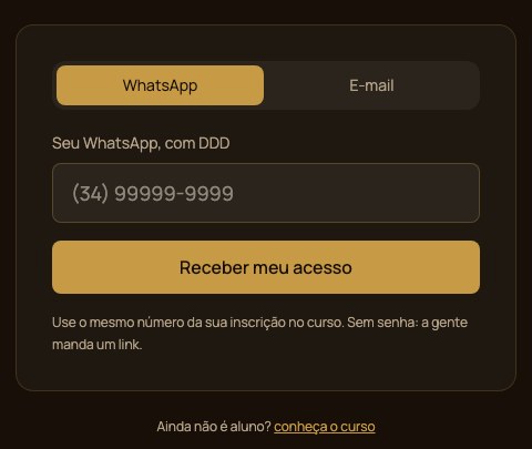 Tela de acesso do Academy: a pessoa entra pelo WhatsApp, sem senha